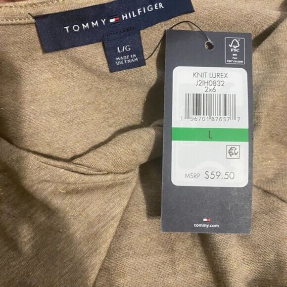 Tommy Hilfiger Women's Shiny Long Sleeve Lurex Twist Front Knit Top Size L New - Picture 4 of 15